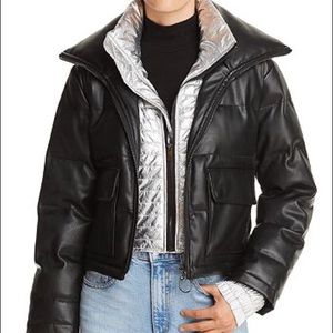 NWOT black leather puffer jacket